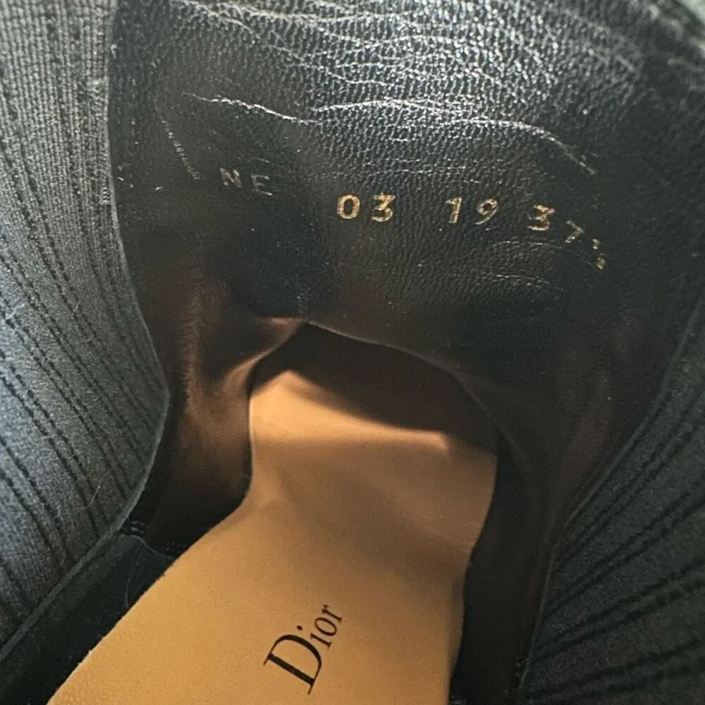 DIOR Optic-D Black Suede Chelsea Ankle Boot 37.5 Sculpted Tortoiseshell Wedge